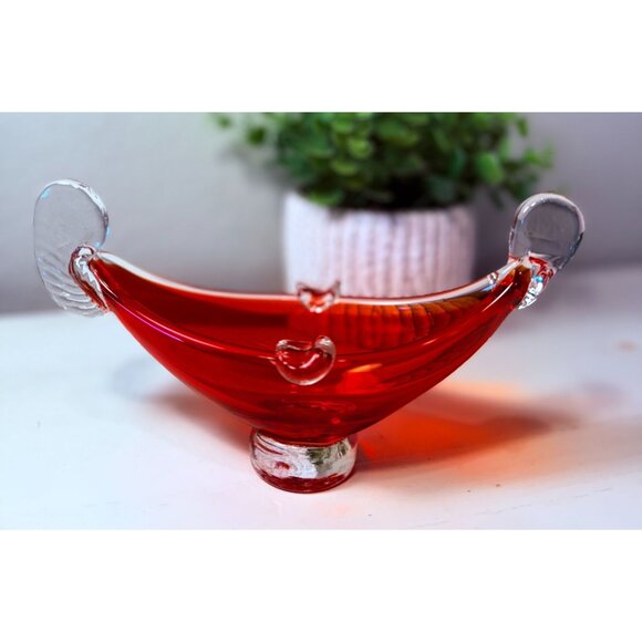 Venetian Murano Gondola Glass Hand Blown Amberina Red /Orange - Picture 1 of 7